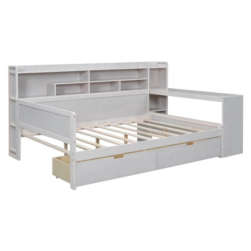 Daybed multifunzionale con ripiani, 2 cassetti e scrivania