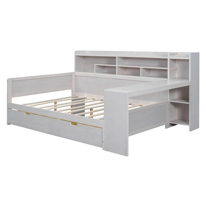 Daybed multifunzionale con ripiani, 2 cassetti e scrivania