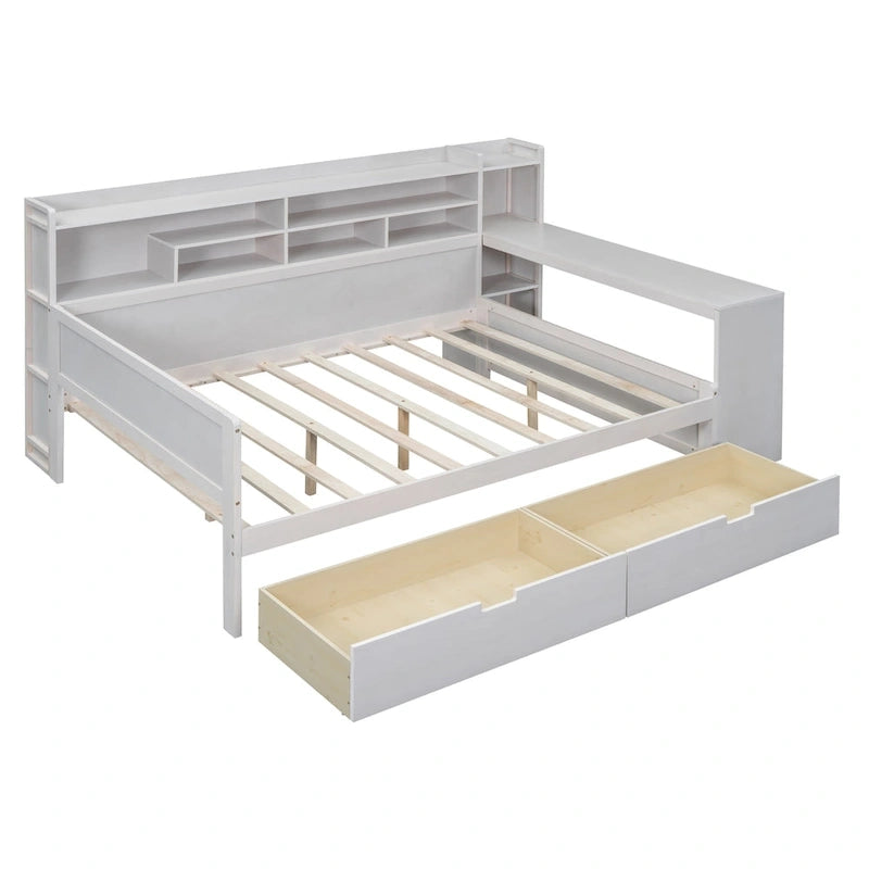 Daybed multifunzionale con ripiani, 2 cassetti e scrivania