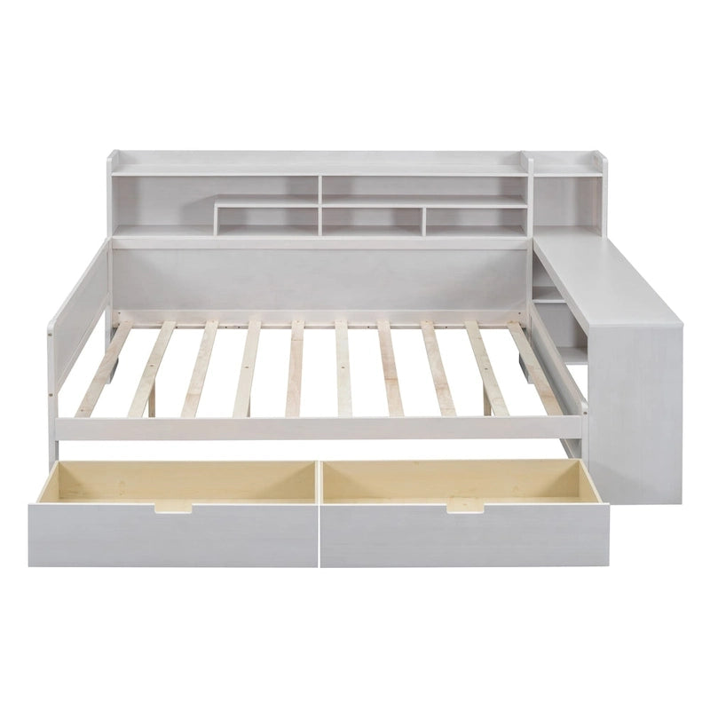 Daybed multifunzionale con ripiani, 2 cassetti e scrivania