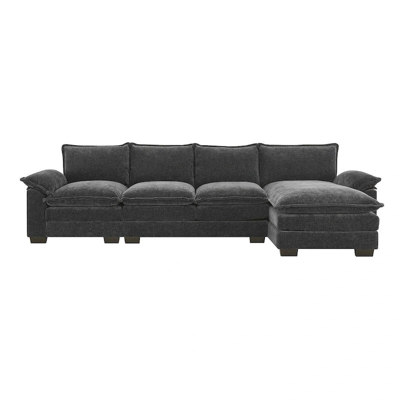 Divano componibile a L in ciniglia a nuvola 118*55 con doppio cuscino di seduta, divano letto imbottito a 5 posti con chaise longue