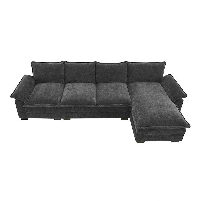 Divano componibile a L in ciniglia a nuvola 118*55 con doppio cuscino di seduta, divano letto imbottito a 5 posti con chaise longue