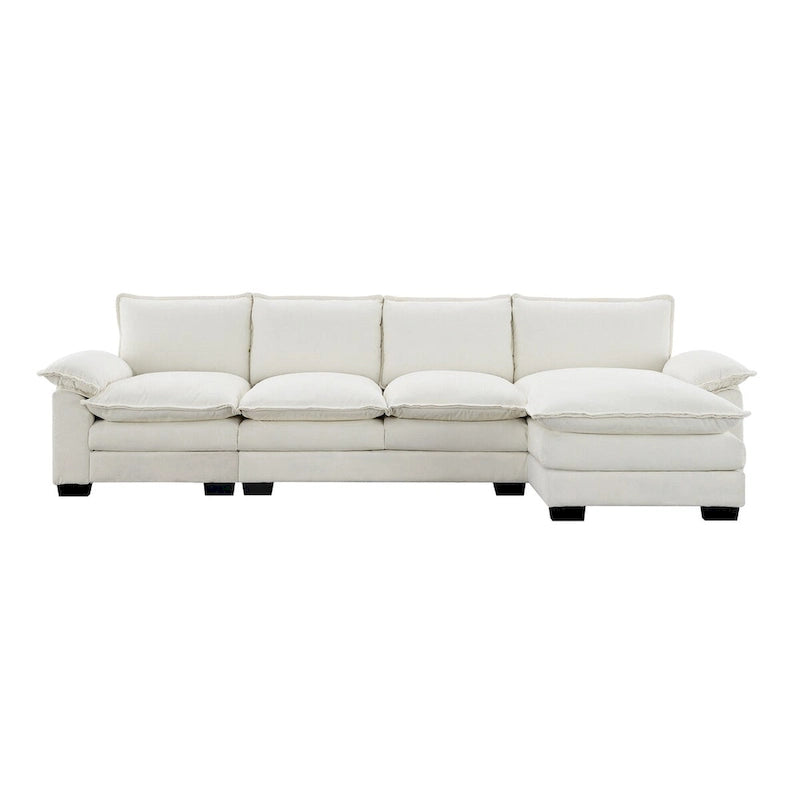 Divano componibile a L in ciniglia a nuvola 118*55 con doppio cuscino di seduta, divano letto imbottito a 5 posti con chaise longue