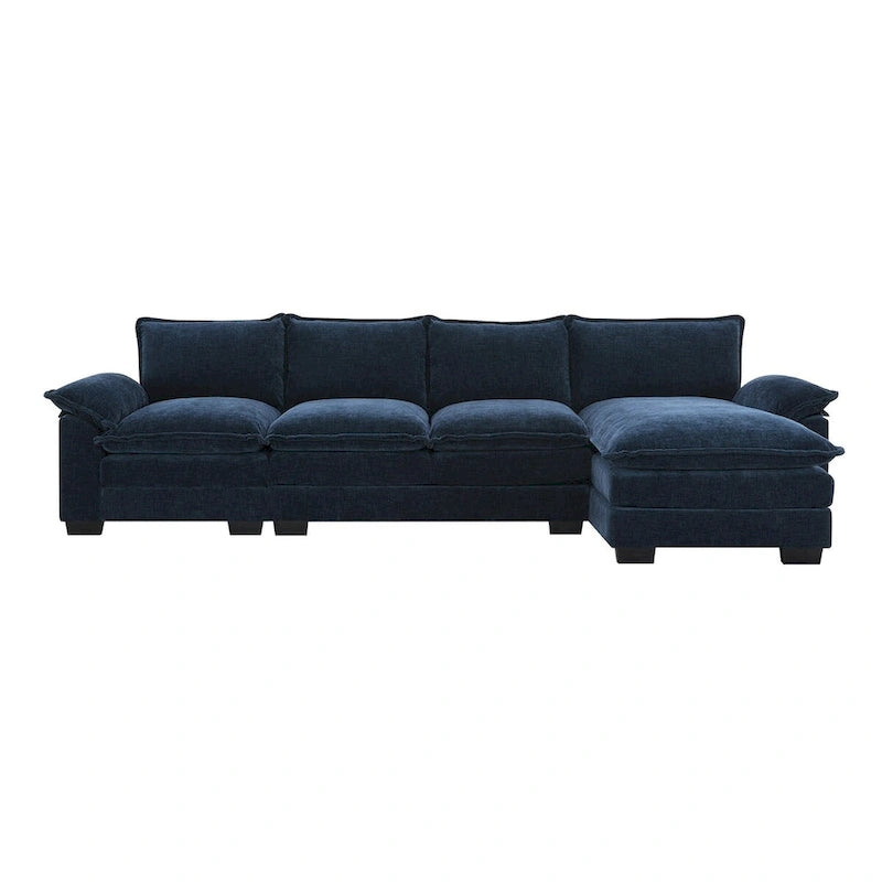 Divano componibile a L in ciniglia a nuvola 118*55 con doppio cuscino di seduta, divano letto imbottito a 5 posti con chaise longue