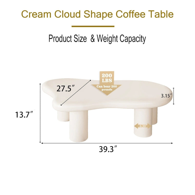 Tavolino da caffè a forma di nuvola, 40 pollici, disponibile in bianco e nero
