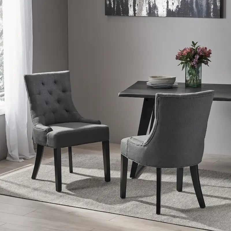 Set di 2 sedie da pranzo imbottite in tessuto con gambe affusolate