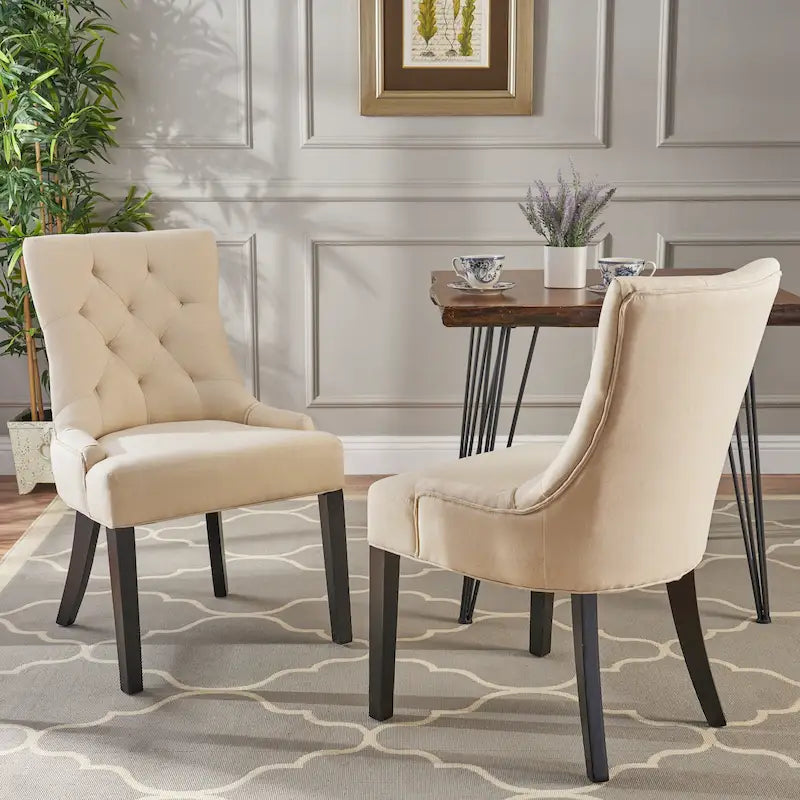 Set di 2 sedie da pranzo imbottite in tessuto con gambe affusolate