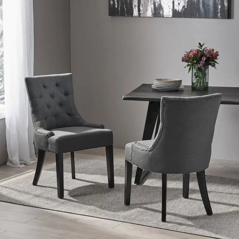 Set di 2 sedie da pranzo imbottite in tessuto con gambe affusolate