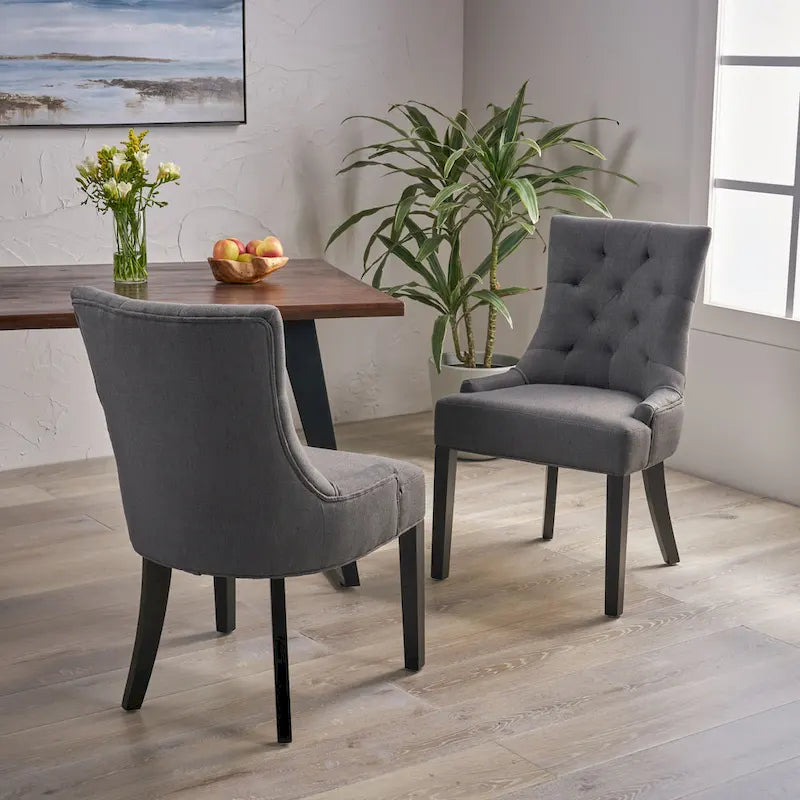 Set di 2 sedie da pranzo imbottite in tessuto con gambe affusolate