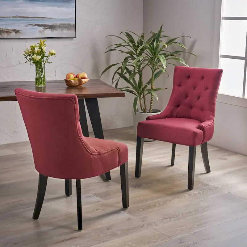 Set di 2 sedie da pranzo imbottite in tessuto con gambe affusolate