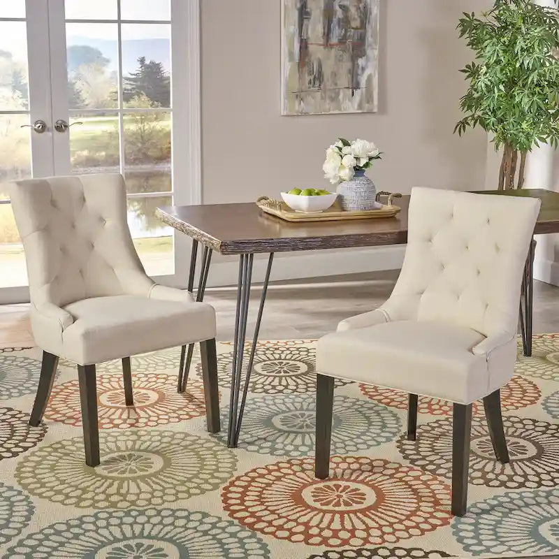 Set di 2 sedie da pranzo imbottite in tessuto con gambe affusolate