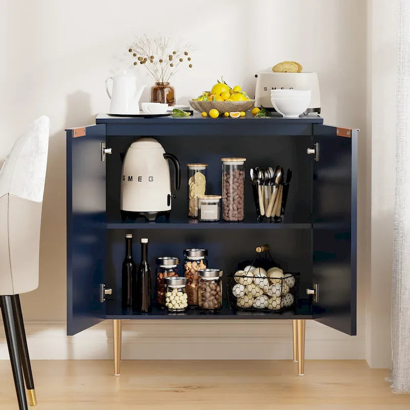 Credenza Buffet Mobile Contenitore Set da 2 con Scaffali Regolabili