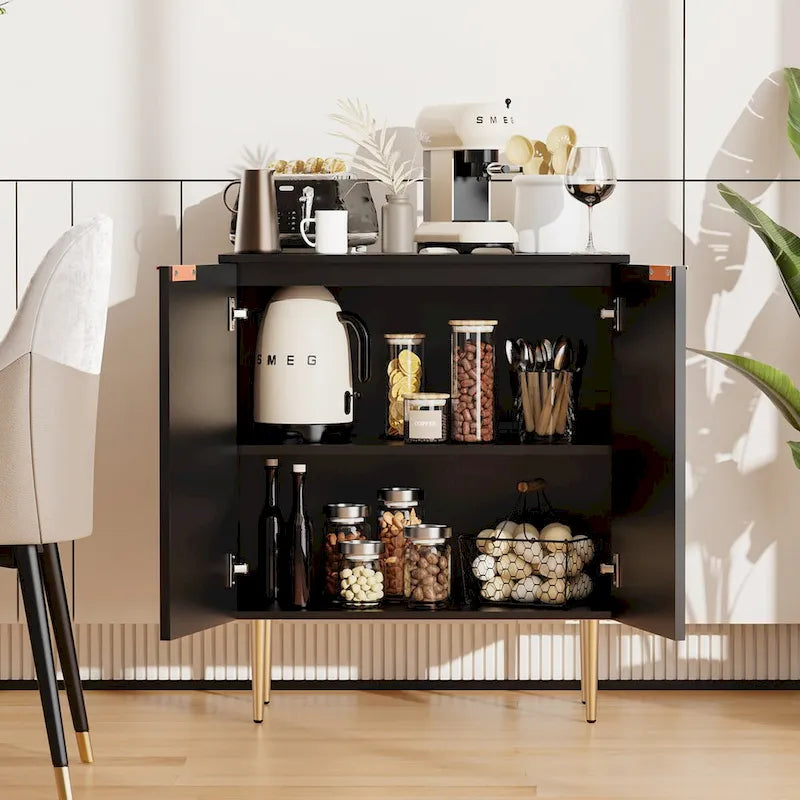 Credenza Buffet Mobile Contenitore Set da 2 con Scaffali Regolabili