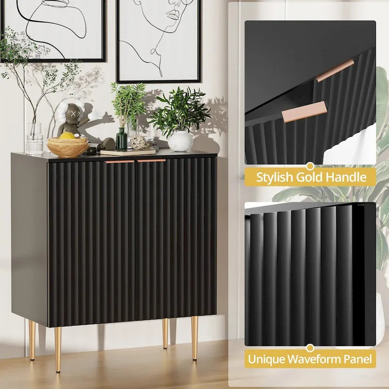 Credenza Buffet Mobile Contenitore Set da 2 con Scaffali Regolabili
