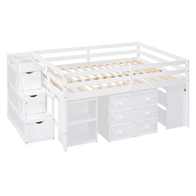Letto a soppalco full size con scrivania estraibile e 3 cassetti