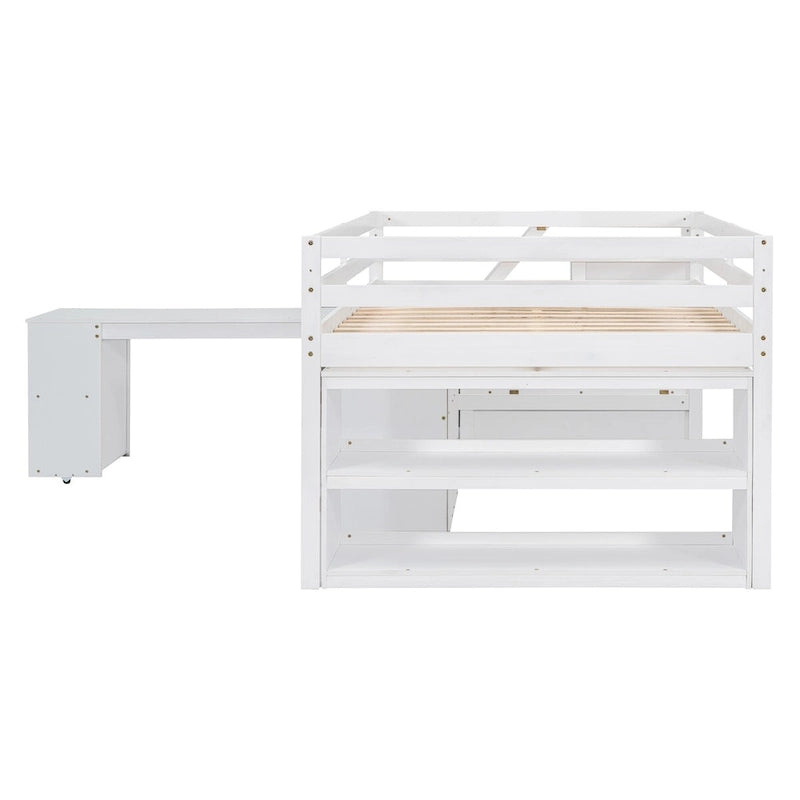 Letto a soppalco full size con scrivania estraibile e 3 cassetti