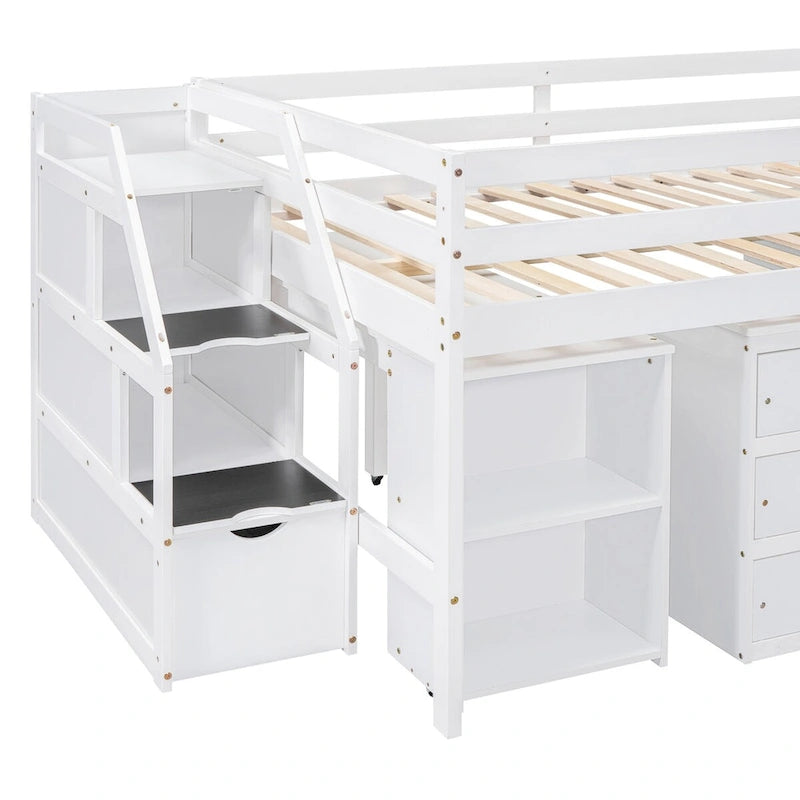 Letto a soppalco full size con scrivania estraibile e 3 cassetti