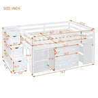 Letto a soppalco full size con scrivania estraibile e 3 cassetti