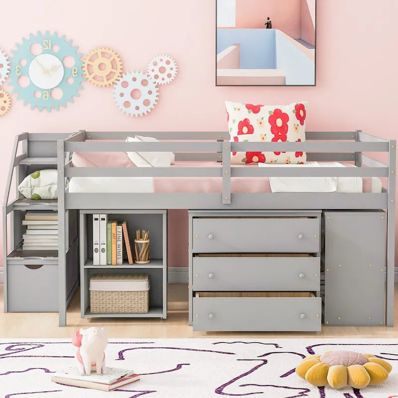 Letto a soppalco full size con scrivania estraibile e 3 cassetti