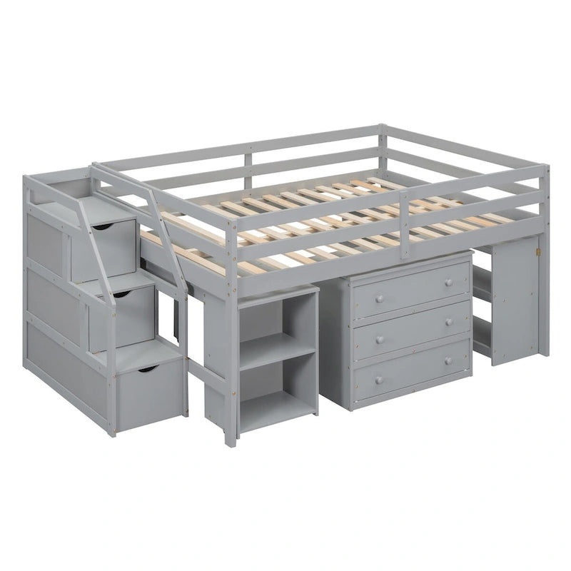 Letto a soppalco full size con scrivania estraibile e 3 cassetti