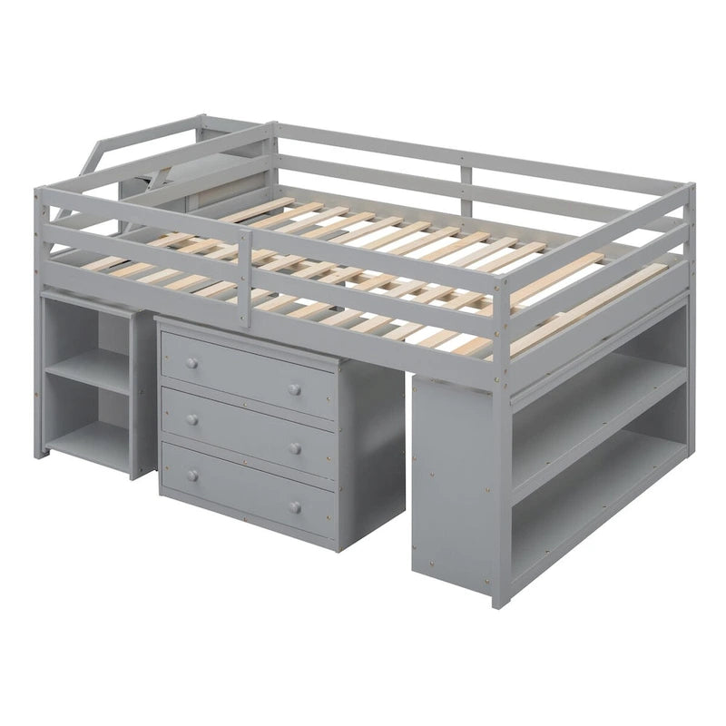 Letto a soppalco full size con scrivania estraibile e 3 cassetti