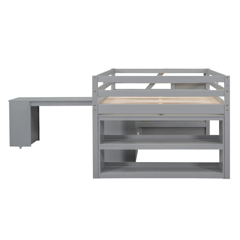 Letto a soppalco full size con scrivania estraibile e 3 cassetti