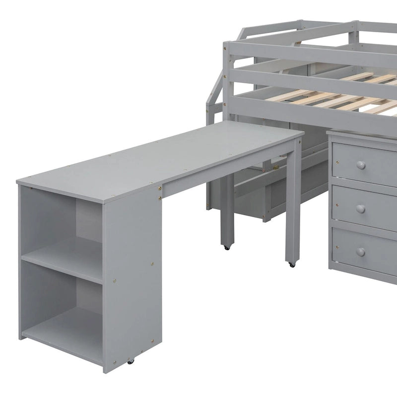 Letto a soppalco full size con scrivania estraibile e 3 cassetti