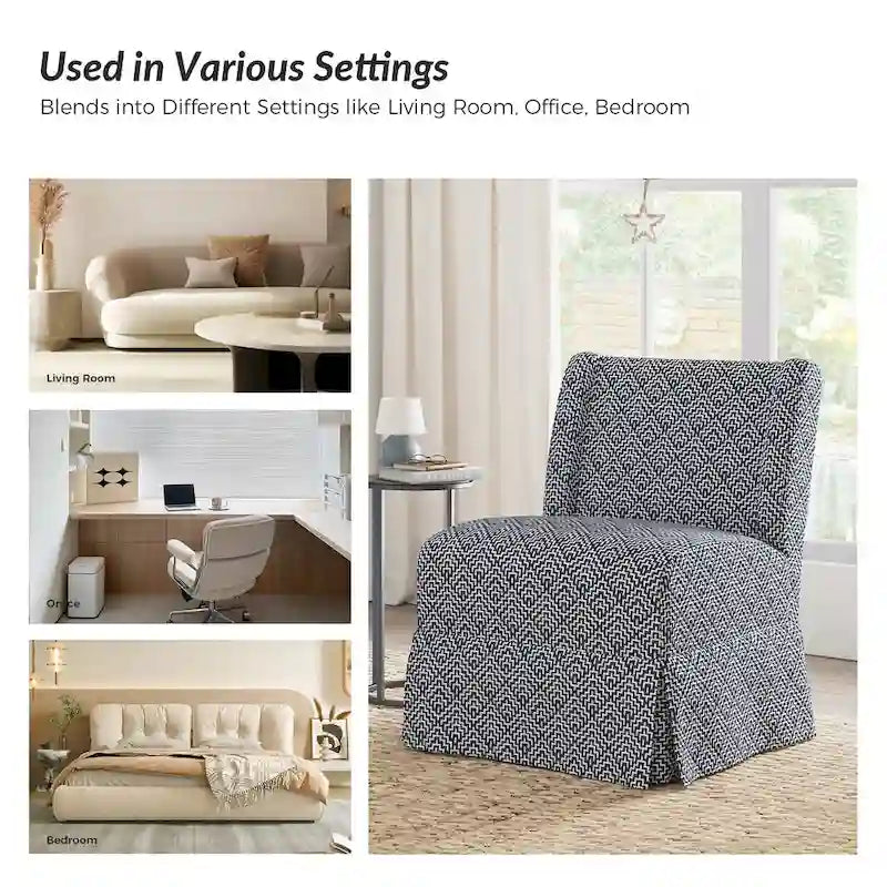 Poltroncina imbottita senza braccioli con fodera lavabile e gambe in legno massello