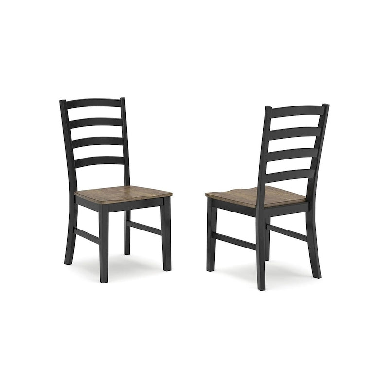 Sedia da pranzo Modern Farmhouse con schienale a pioli - bicolore marrone e nero, set da 2