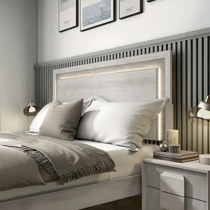 Letto a pannelli bicolore con testiera a LED