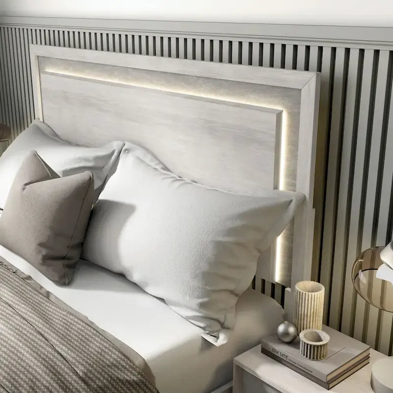 Letto a pannelli bicolore con testiera a LED