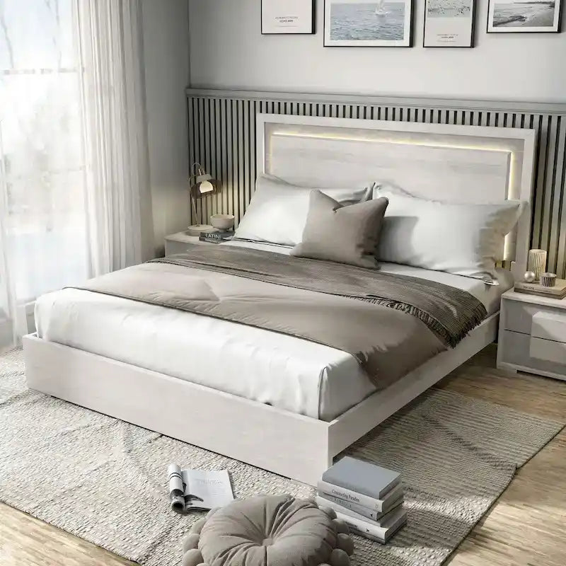 Letto a pannelli bicolore con testiera a LED
