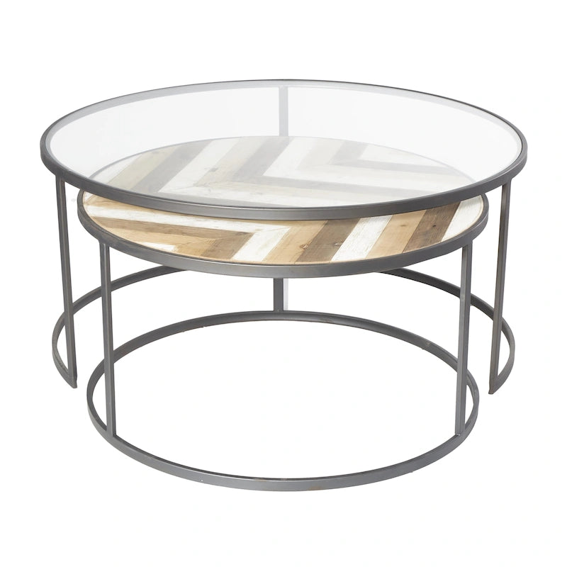 Tavolini da caffè impilabili (set da 2) con piano in vetro - Grigio