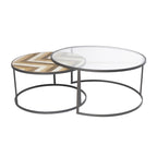 Tavolini da caffè impilabili (set da 2) con piano in vetro - Grigio