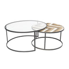 Tavolini da caffè impilabili (set da 2) con piano in vetro - Grigio