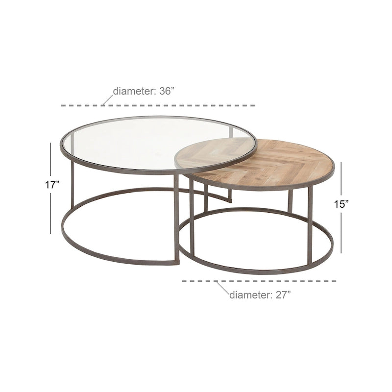 Tavolini da caffè impilabili (set da 2) con piano in vetro - Grigio