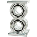 Tavolino rotondo a specchio con base a cerchi impilati, argento, 15,7" x 28"H