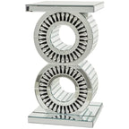 Tavolino rotondo a specchio con base a cerchi impilati, argento, 15,7" x 28"H