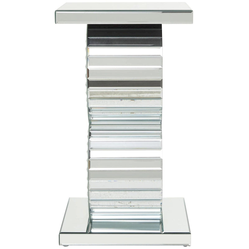 Tavolino rotondo a specchio con base a cerchi impilati, argento, 15,7" x 28"H