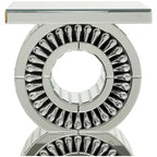 Tavolino rotondo a specchio con base a cerchi impilati, argento, 15,7" x 28"H