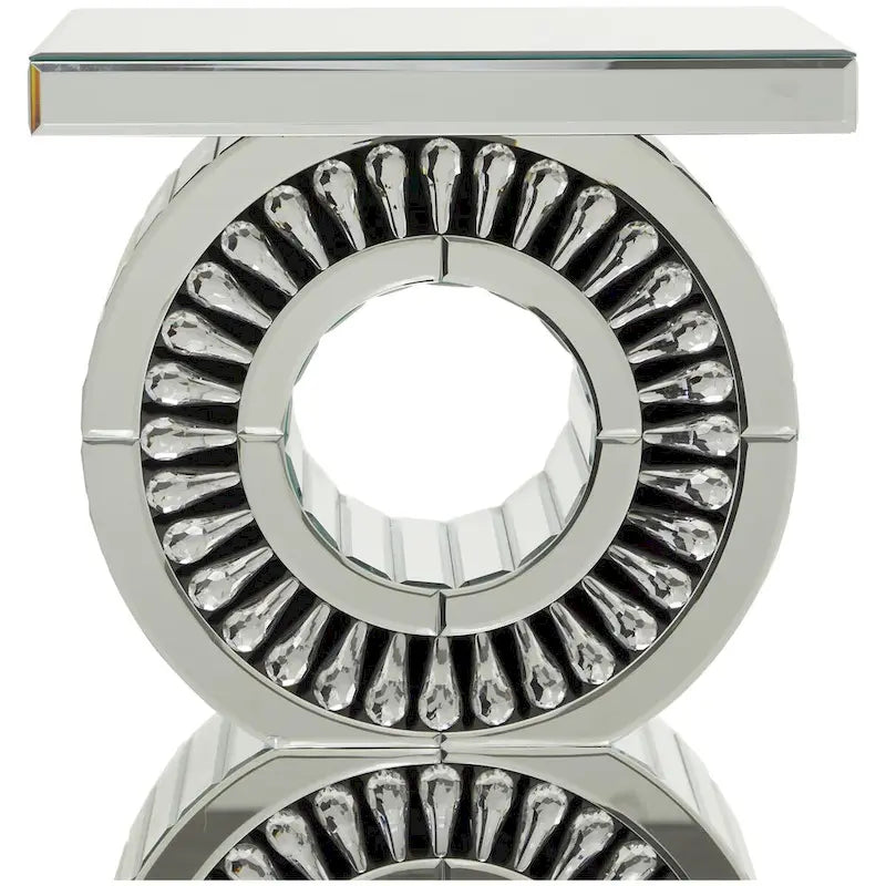 Tavolino rotondo a specchio con base a cerchi impilati, argento, 15,7" x 28"H