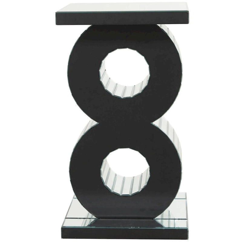 Tavolino rotondo a specchio con base a cerchi impilati, argento, 15,7" x 28"H