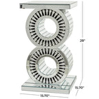 Tavolino rotondo a specchio con base a cerchi impilati, argento, 15,7" x 28"H