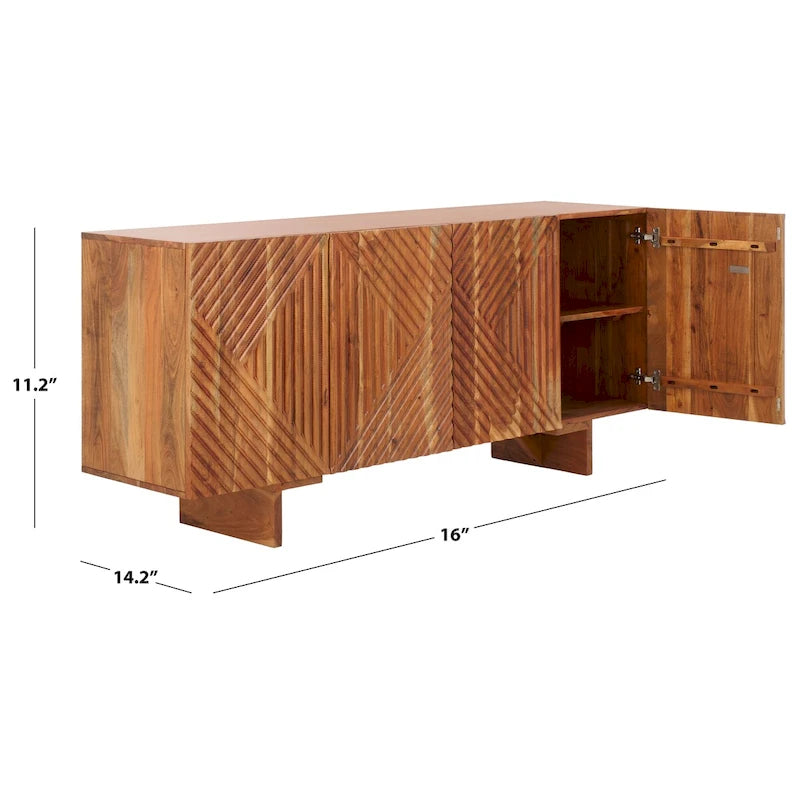 Cassettiera a 4 Ante in Legno di Acacia con Rilievo Geometrico, 172.72cm L x 45.72cm P x 76.2cm H