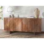 Cassettiera a 4 Ante in Legno di Acacia con Rilievo Geometrico, 172.72cm L x 45.72cm P x 76.2cm H
