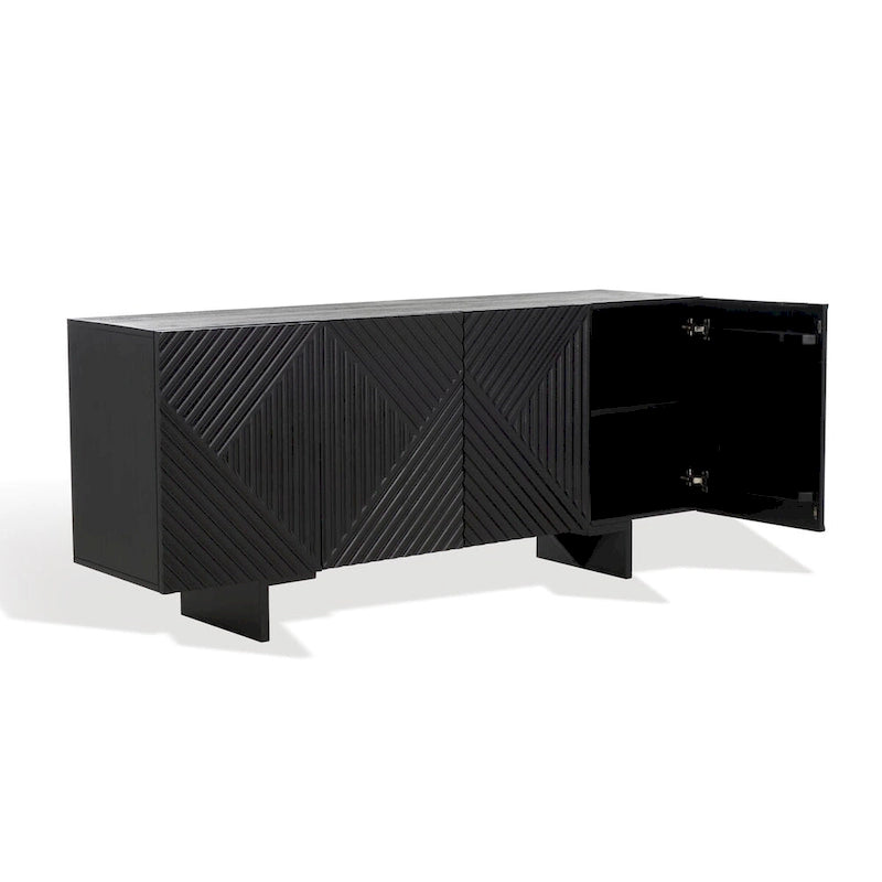 Cassettiera a 4 Ante in Legno di Acacia con Rilievo Geometrico, 172.72cm L x 45.72cm P x 76.2cm H