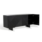 Cassettiera a 4 Ante in Legno di Acacia con Rilievo Geometrico, 172.72cm L x 45.72cm P x 76.2cm H