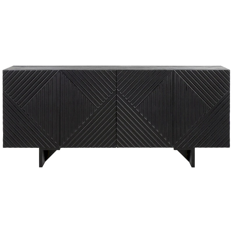 Cassettiera a 4 Ante in Legno di Acacia con Rilievo Geometrico, 172.72cm L x 45.72cm P x 76.2cm H