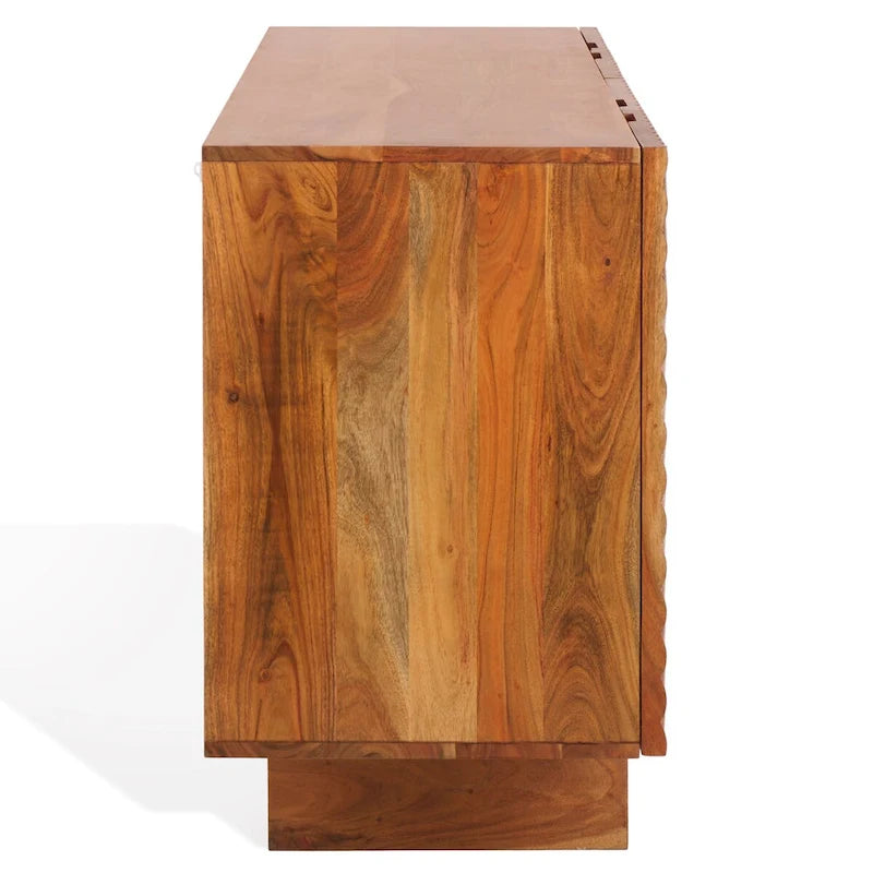 Cassettiera a 4 Ante in Legno di Acacia con Rilievo Geometrico, 172.72cm L x 45.72cm P x 76.2cm H