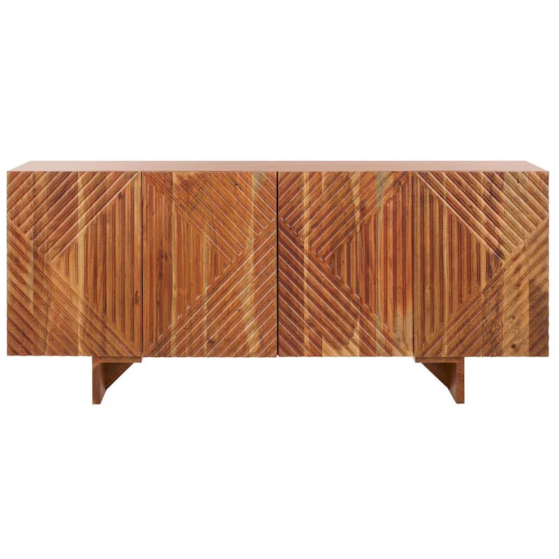 Cassettiera a 4 Ante in Legno di Acacia con Rilievo Geometrico, 172.72cm L x 45.72cm P x 76.2cm H